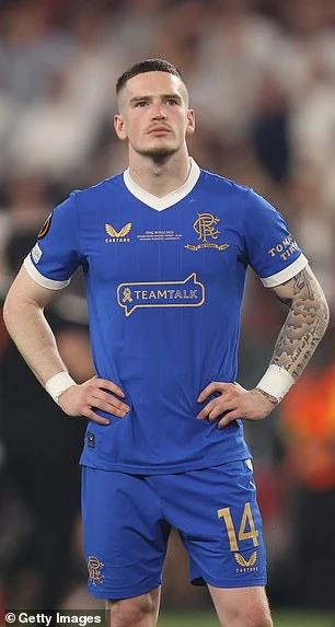 Ryan Kent watches after Rangers' disappointing Europa League final defeat