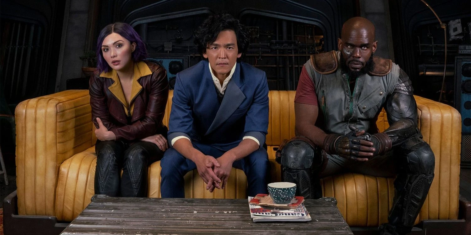 photo of faye valentine spike spiegel and jet black on sofa (netflix 2021)